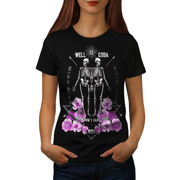 Skull Body Flower Art Womens T-Shirt