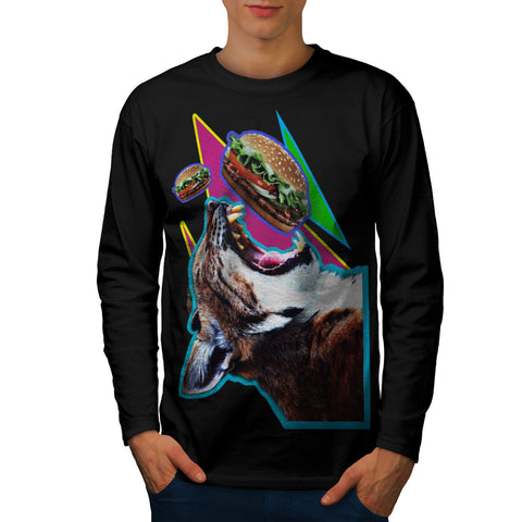 Hungry Burger Cat Mens Long Sleeve T-Shirt