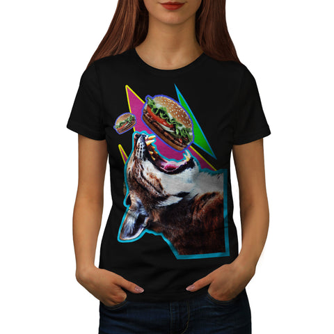 Hungry Burger Cat Womens T-Shirt