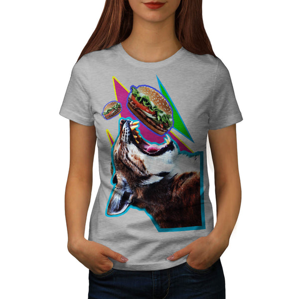 Hungry Burger Cat Womens T-Shirt