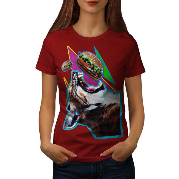 Hungry Burger Cat Womens T-Shirt