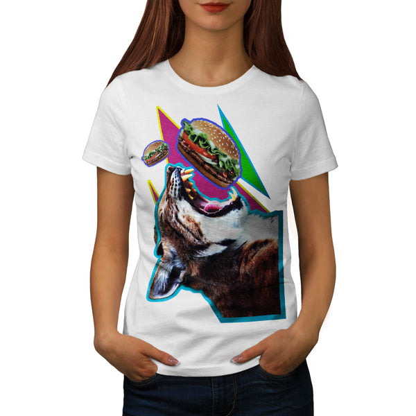 Hungry Burger Cat Womens T-Shirt