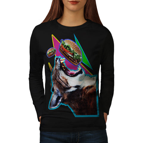 Hungry Burger Cat Womens Long Sleeve T-Shirt