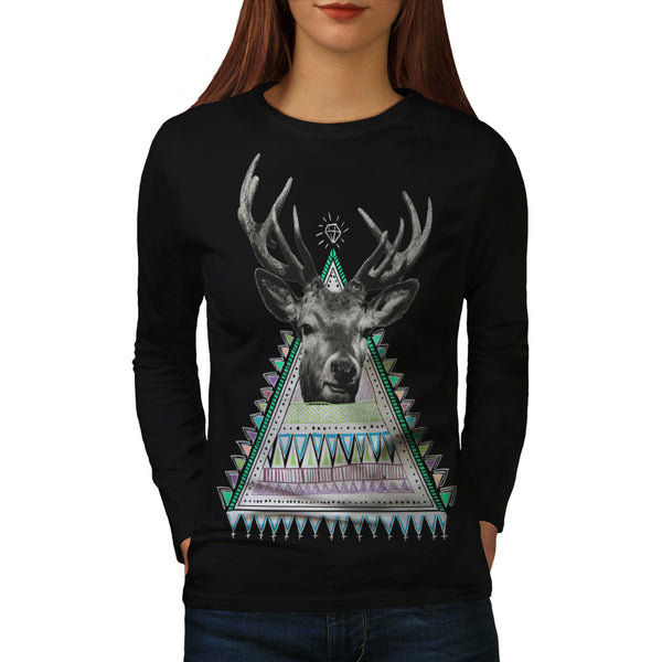 Fun Stag Diamond Deer Womens Long Sleeve T-Shirt