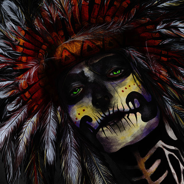 Skull Indian Warrior Womens Long Sleeve T-Shirt