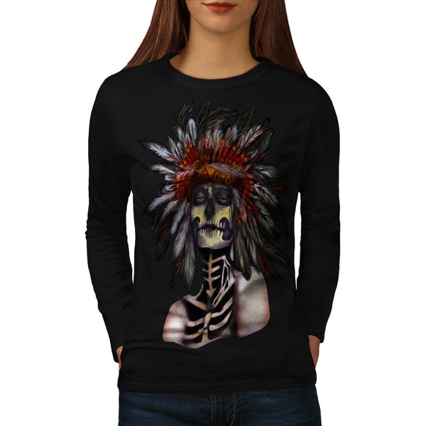 Skull Indian Warrior Womens Long Sleeve T-Shirt