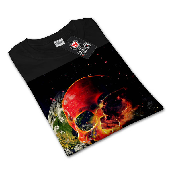 Cosmic Earth Skull Mens Long Sleeve T-Shirt