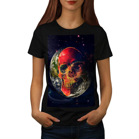 Cosmic Earth Skull Womens T-Shirt