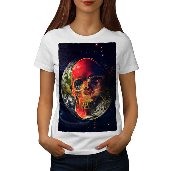 Cosmic Earth Skull Womens T-Shirt