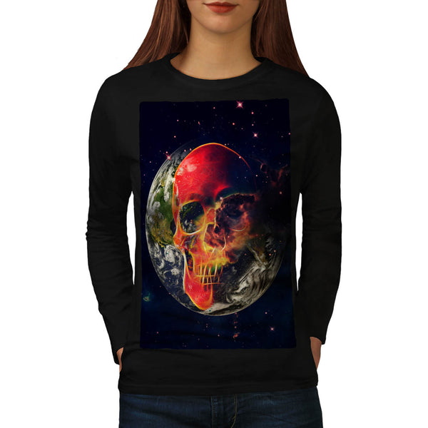 Cosmic Earth Skull Womens Long Sleeve T-Shirt