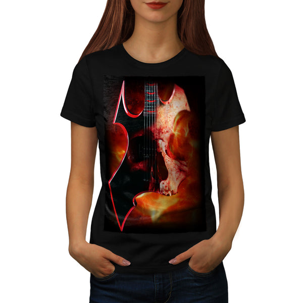 Burning Guitar Skull Womens T-Shirt