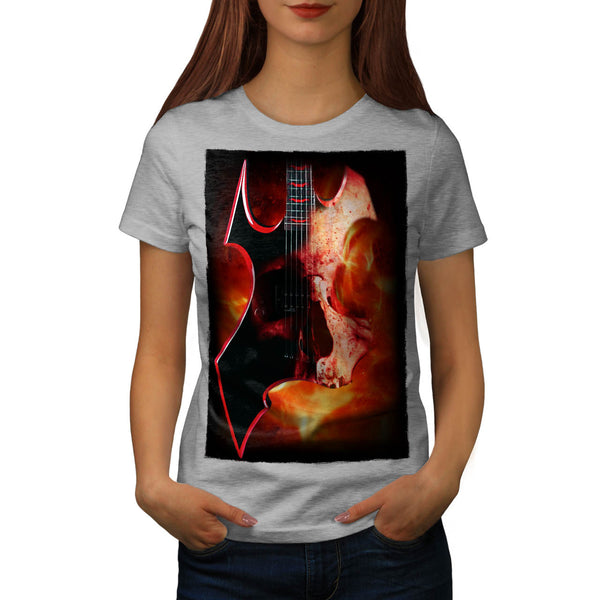 Burning Guitar Skull Womens T-Shirt