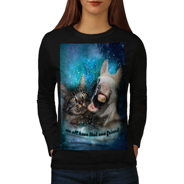 Donkey Cat Friend Womens Long Sleeve T-Shirt
