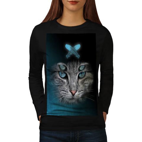 Monster Eye Cat Womens Long Sleeve T-Shirt