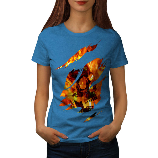 Burning Skull Face Womens T-Shirt
