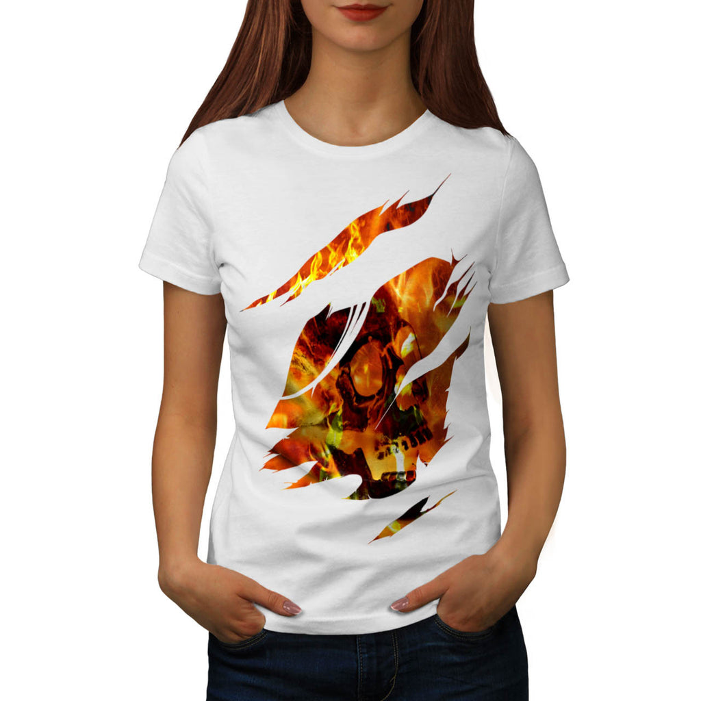 Burning Skull Face Womens T-Shirt