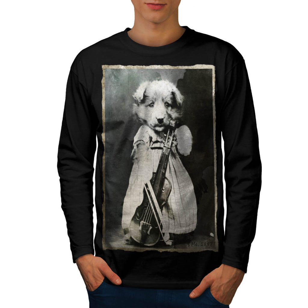 Vintage Dog Violin Mens Long Sleeve T-Shirt
