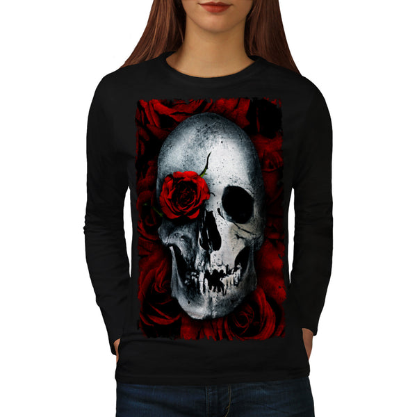 Skull Flower Rose Womens Long Sleeve T-Shirt