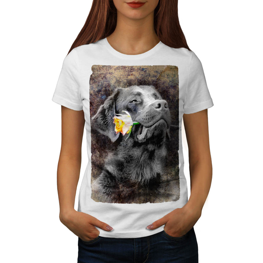 Happy Dog Flower Womens T-Shirt