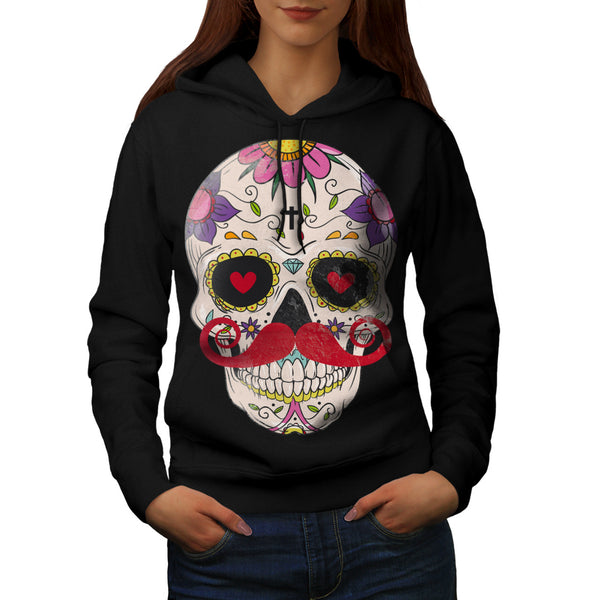 Moustache Skull Face Womens Hoodie