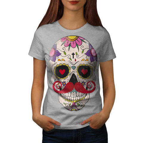Moustache Skull Face Womens T-Shirt