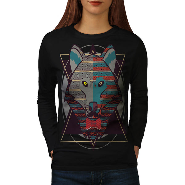 Hipster Wolf Head Womens Long Sleeve T-Shirt