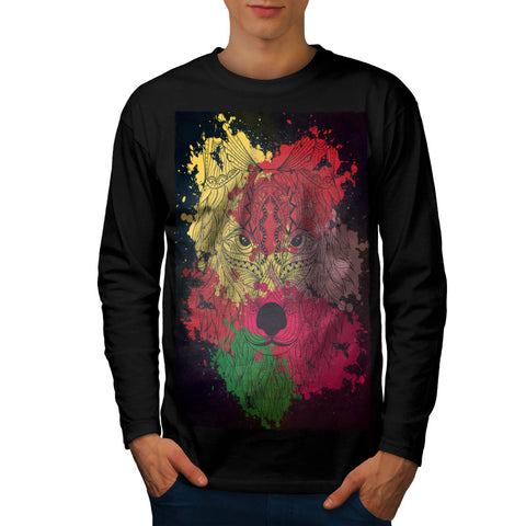 Colourful Wolf Head Mens Long Sleeve T-Shirt