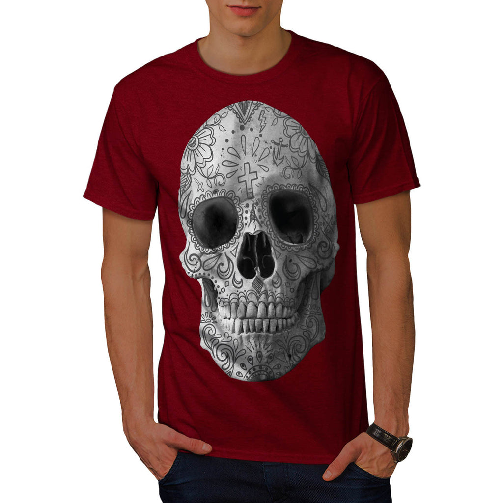 Skull Head Flower Art Mens T-Shirt