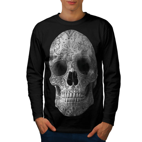 Skull Head Flower Art Mens Long Sleeve T-Shirt