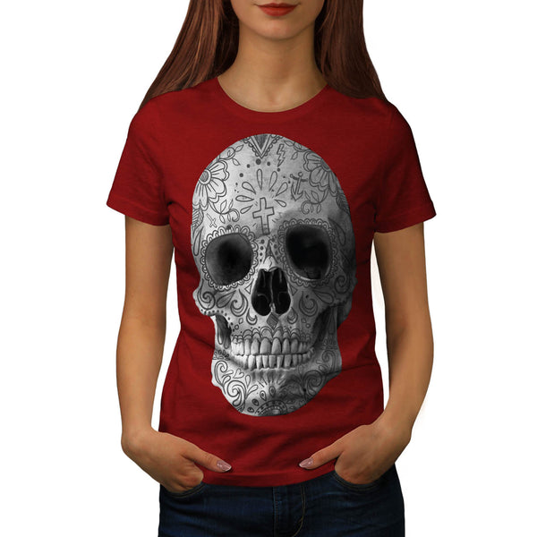 Skull Head Flower Art Womens T-Shirt