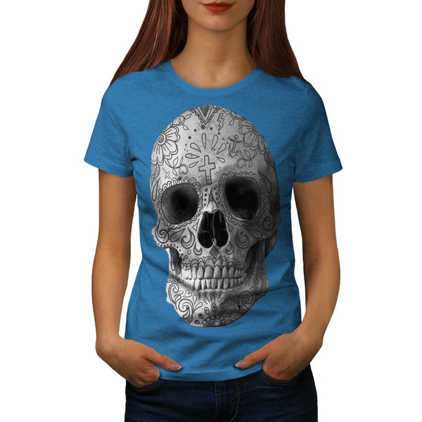 Skull Head Flower Art Womens T-Shirt