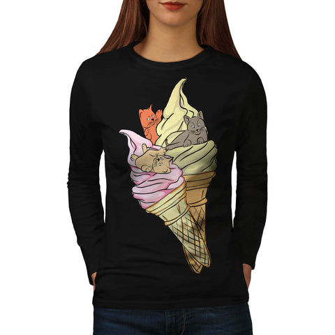 Kitten Ice Cream Womens Long Sleeve T-Shirt