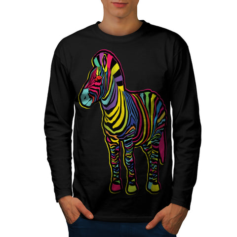 Zebra Color Funny Mens Long Sleeve T-Shirt