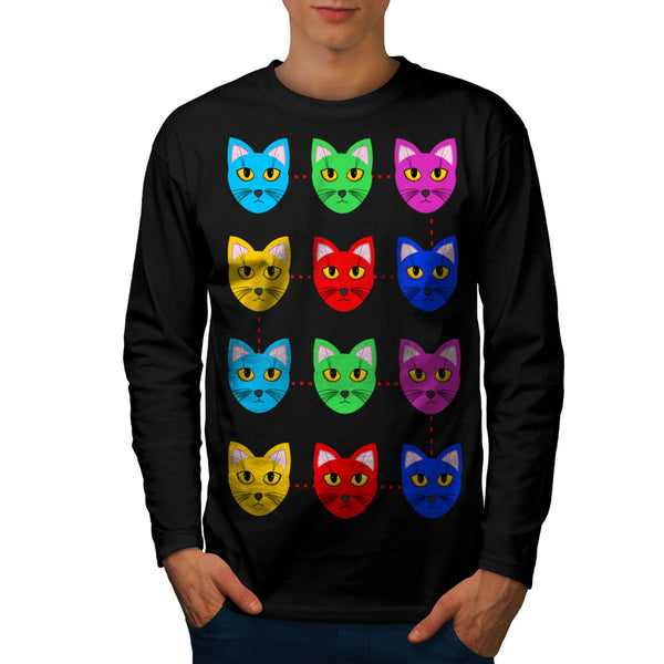 Multiple Cat Face Mens Long Sleeve T-Shirt