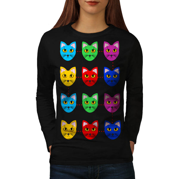 Multiple Cat Face Womens Long Sleeve T-Shirt