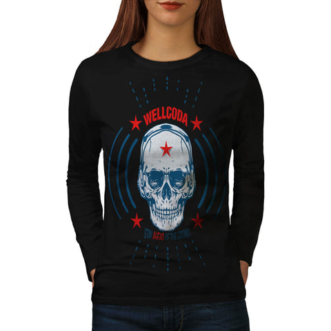 Skeleton Head Face Womens Long Sleeve T-Shirt