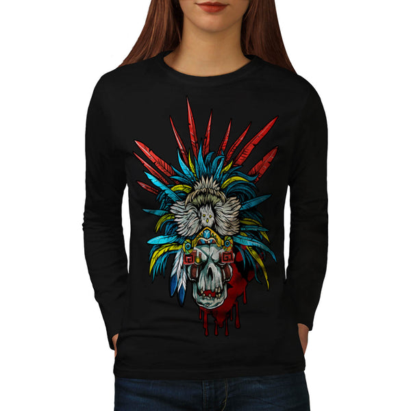 Skull Indian Warrior Womens Long Sleeve T-Shirt