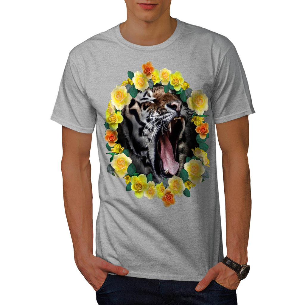 Flower Tiger Wild Cat Mens T-Shirt