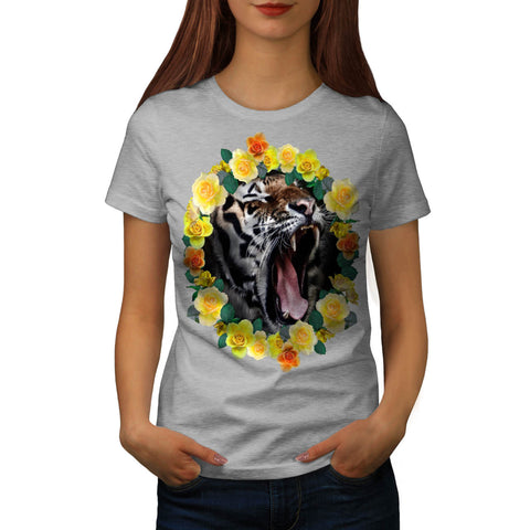 Flower Tiger Wild Cat Womens T-Shirt