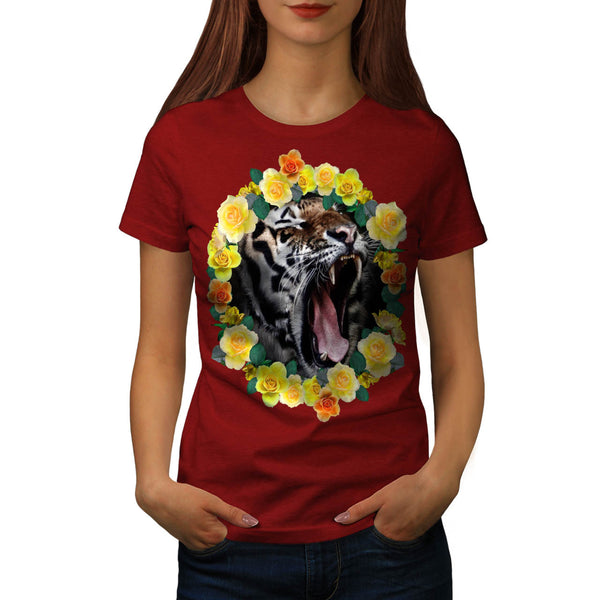 Flower Tiger Wild Cat Womens T-Shirt