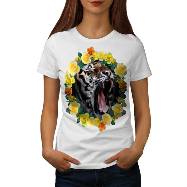 Flower Tiger Wild Cat Womens T-Shirt