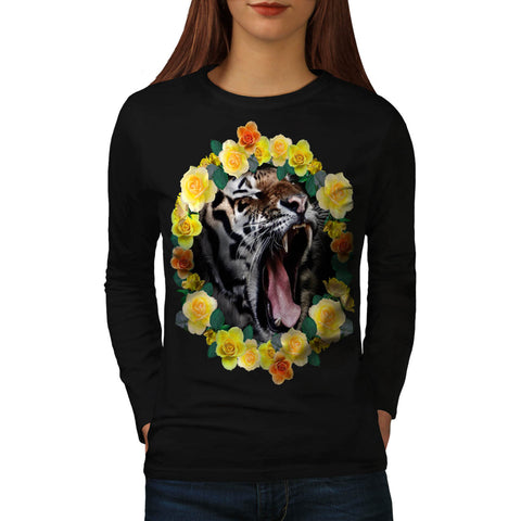 Flower Tiger Wild Cat Womens Long Sleeve T-Shirt