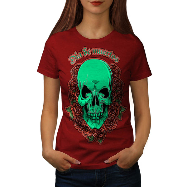 Skull Head Rose Art Womens T-Shirt