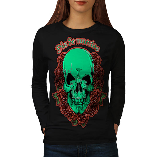 Skull Head Rose Art Womens Long Sleeve T-Shirt