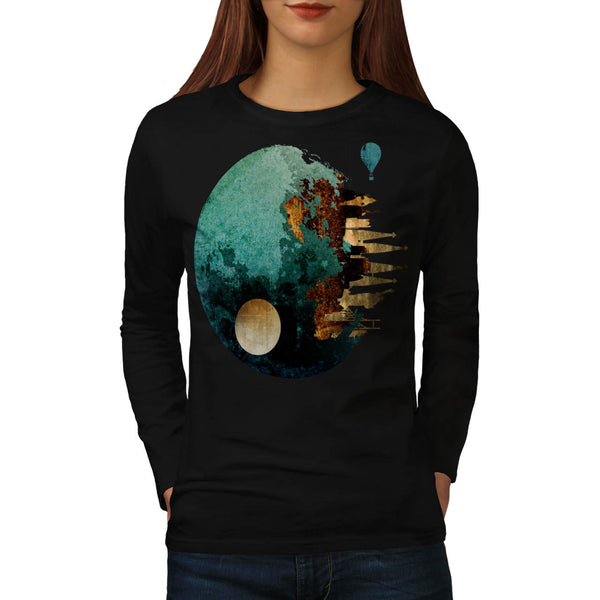 Galaxy Planet View Womens Long Sleeve T-Shirt