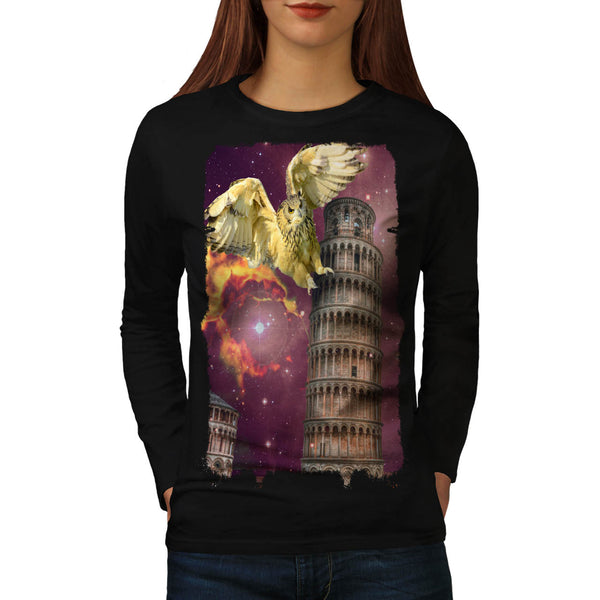 Owl On Tower Of Pisa Womens Long Sleeve T-Shirt