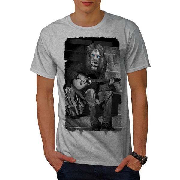 Lion Guitar Player Mens T-Shirt