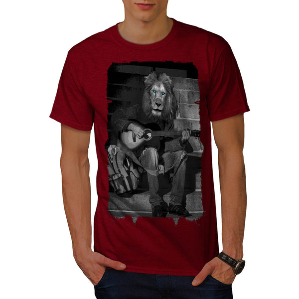 Lion Guitar Player Mens T-Shirt