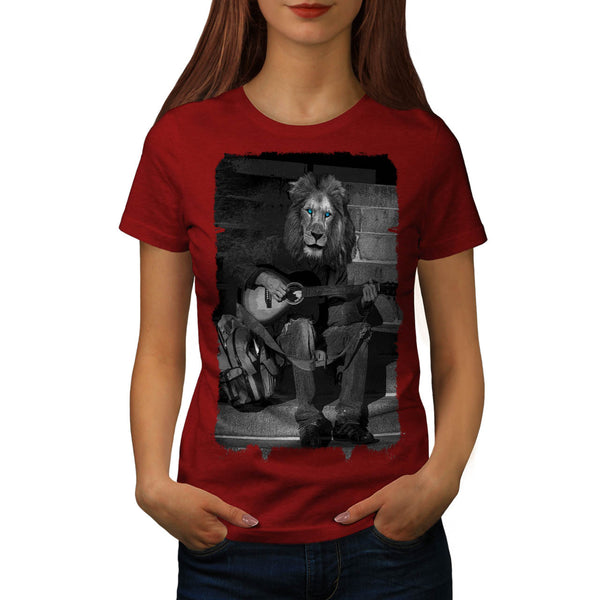 Lion Guitar Player Womens T-Shirt