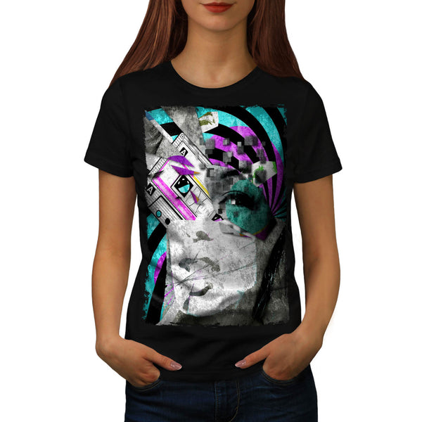 New Wave Girl Face Womens T-Shirt